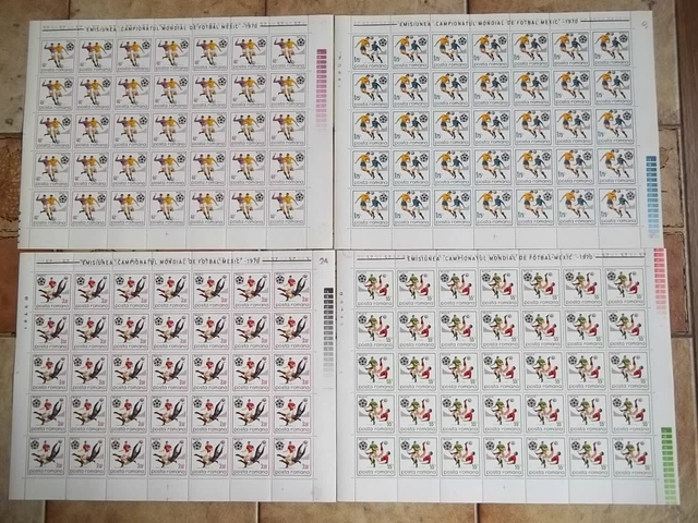 RUMÄNIEN FUSSBALL POSTFRISCH** WM 1970  Mi 2842-45 KOMPLETT ALS GROSSBÖGEN x35