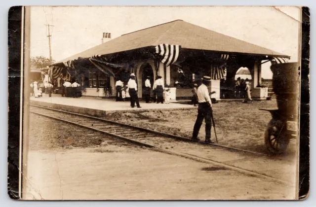 Kincaid~Chicago & Illinois Midland Railroad Tracks by Depot (Razed)~c1910 RPPC
