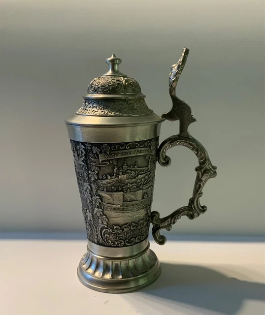 Vintage German Pewter Zinn Becker Lidded Stein 