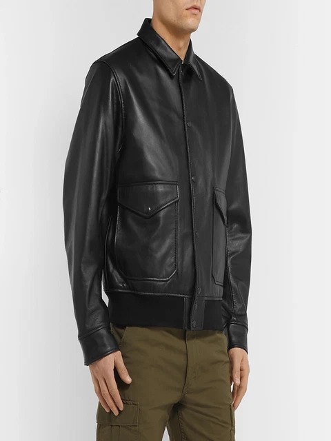 Black Leather Jacket Men Flight/Bomber Lambskin Size XS S M L XL XXL Custom Made