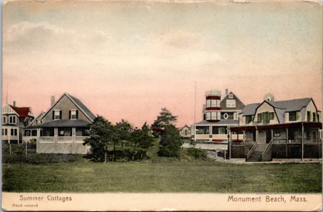 Postcard~Monument Beach Massachusetts~Summer Cottages~Hand Colored~c1910