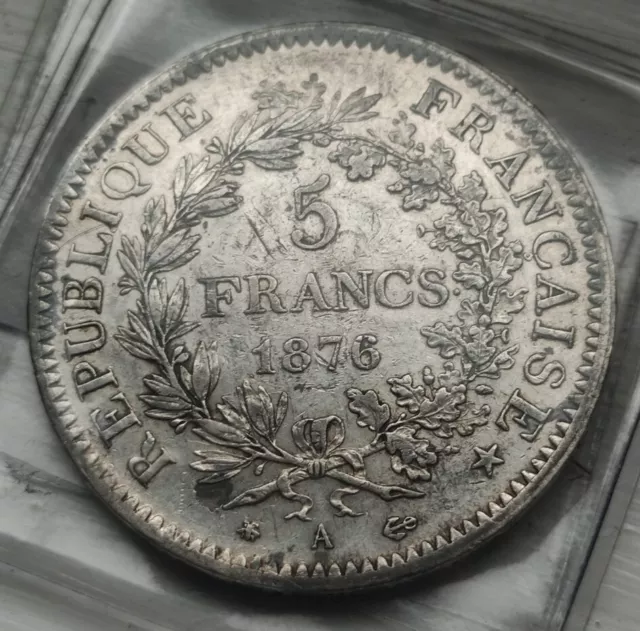 Hercules 5 Francs 1876 Coin France 25g .90 Silver Nice Details