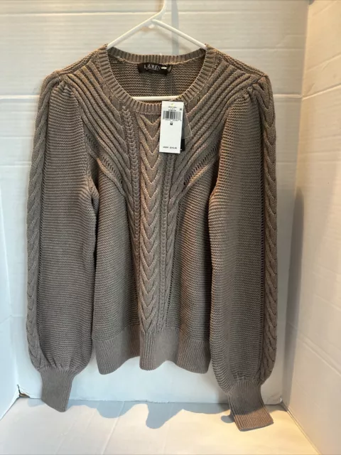 Lauren Ralph Lauren Womens Sweater M Cable Knit Brown Heather Top NWT $145