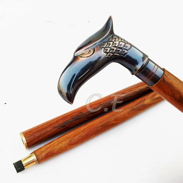 Canne De Marche En Bois Marron Avec Manche Design En Laiton - Style Vintage - Fabriquée à La Main
