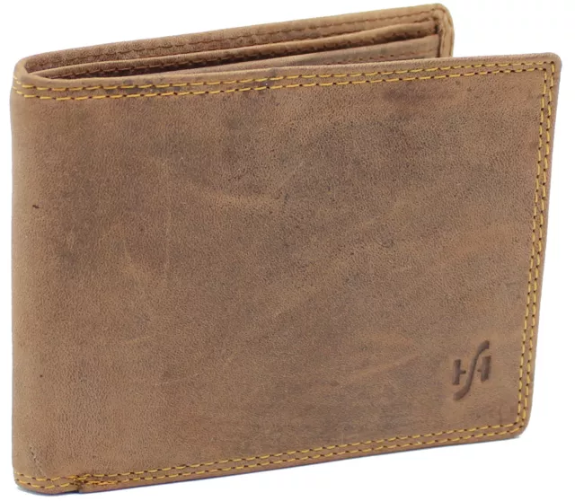 Mans Rustic Brown Aged Leather Wallet RFID Signal Blocker for Contactless Cards