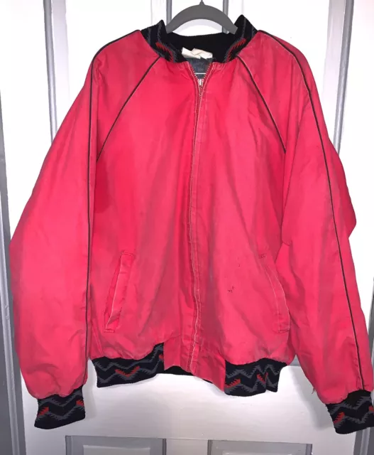 Vintage 90's Walls Mountain Navajo Aztec Print Faded Red Bomber Jacket XL