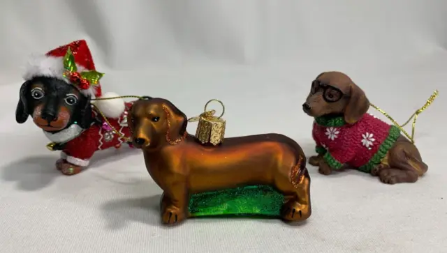 Dachshund Ornaments -Lot Of 3 -1 Glass Old World Christmas - 2 Cast Resin  GREAT