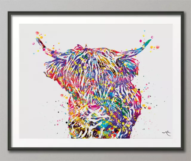 Highlands stampa acquerello bovini mucca arte mucca scozzese allevamento animali-748