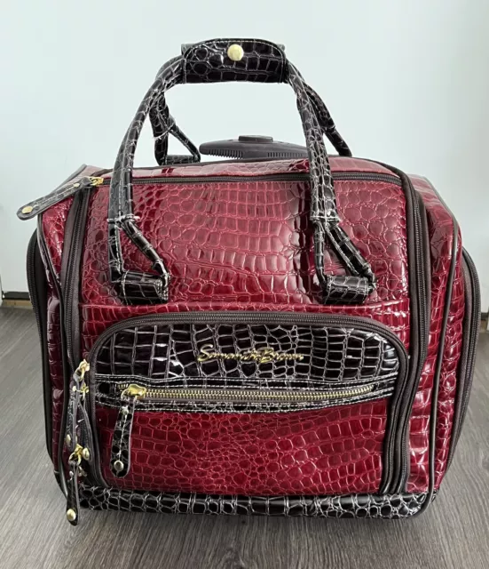 Samantha Brown Luggage Faux Croc Burgandy Makeup And Rolling Bag 18” x  14”