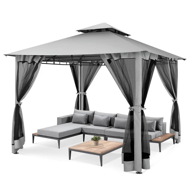 Pavillon 3x3m Gartenpavillon Partyzelt Doppeldach Festzelt Wasserdich Pavillion 2