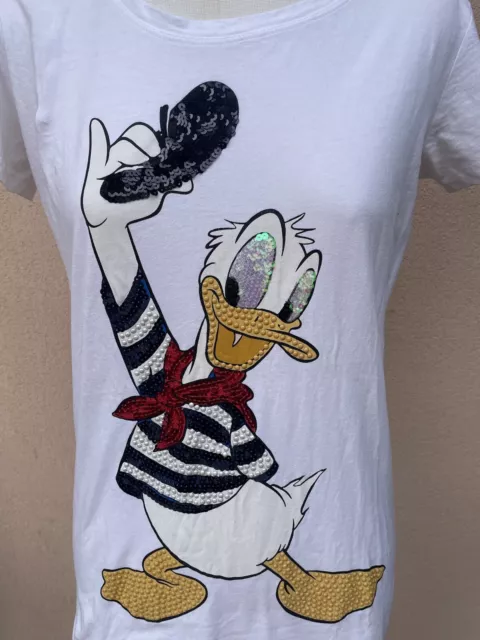 Pinko Disney T-shirt Maglia Donna Donald Duck Paperino Strass Size M 2