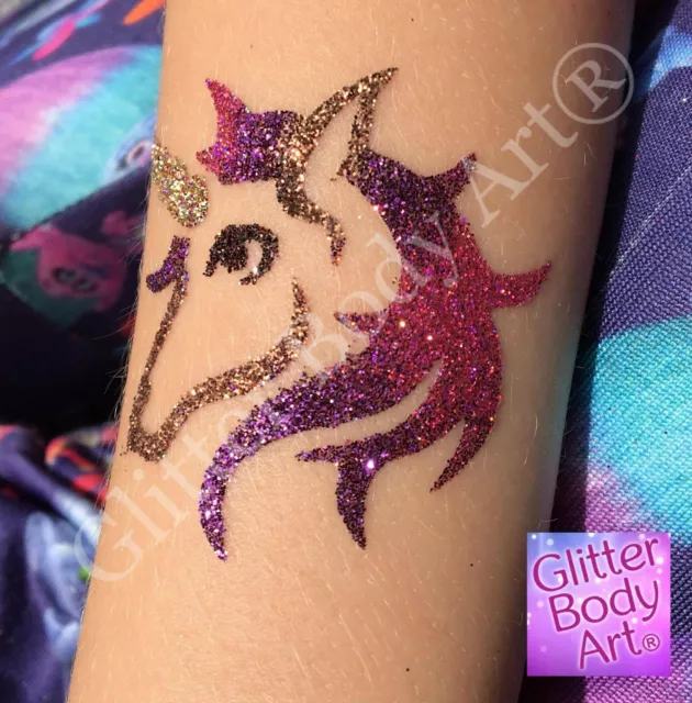 Mädchen Einhorn Glitzer Tattoo Kit - Magisches Einhorn temporäre Tattoo Schablonen Set 2