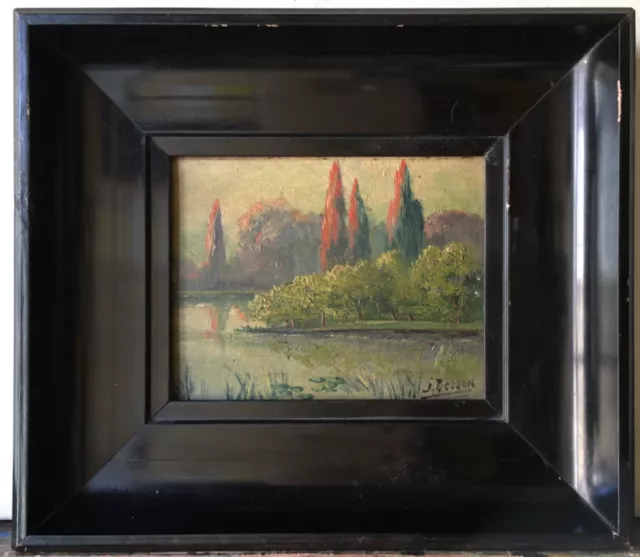 Early 20th Century French Impressionist Landscape with River and Red Poplars