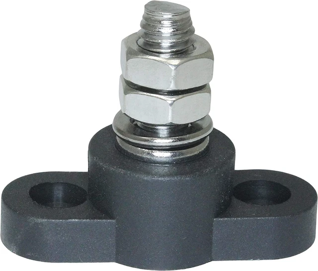 Insulated Battery Power Junction Post Block 3/8 Lug X 16 Thread (Black) Ground