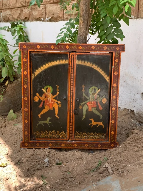 Cadre Mural Fenêtre En Bois Style Jharokha Indien - Bleu, Laiton - 45.7x69.8 Cm - Neuf