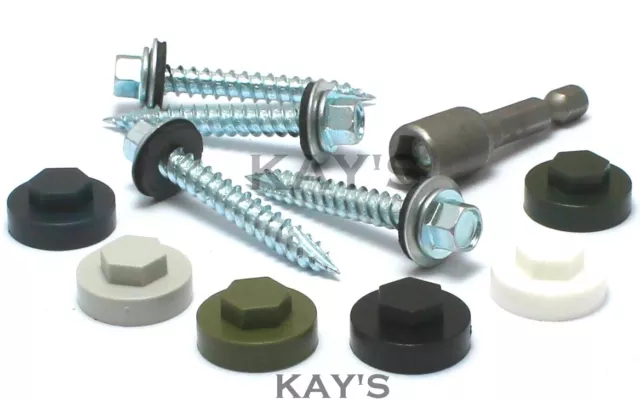 Tek Roofing Screws With Sealing Washer Fix To Timber + Colour Caps & Free Bit