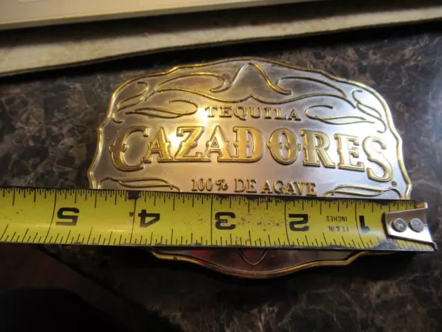 Tequila Cazadores 100% De Agave Silver & Gold Tone Metal 5" Large Belt Buckle