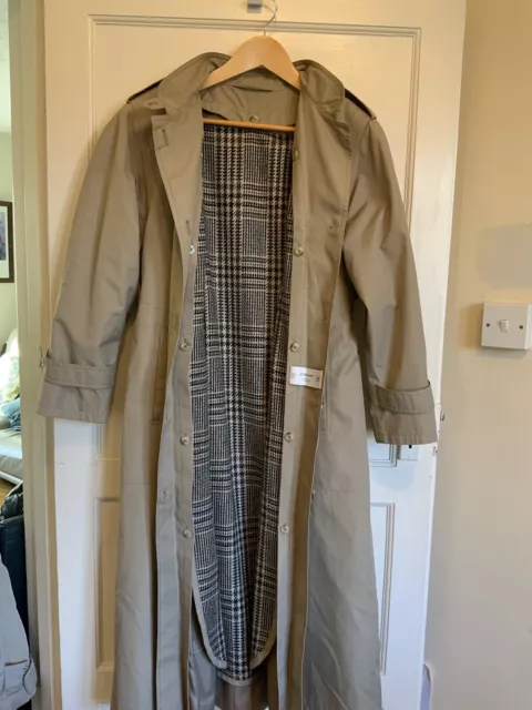 Ladies M&S Size 12 Long Rain Coat With Removable Tweed Check Lining Beige Stone