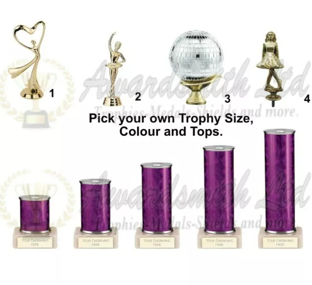 Dance Trophies Award FREE ENGRAVING in 5 Sizes 7 Colours 4 tops