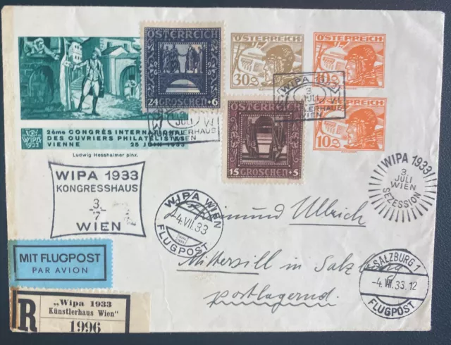 1933 Vienna Austria First Day Cover To Salzburg WIPa Congress Cancel