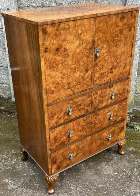 Superb Walnut Art Deco Tallboy Cabinet/  Huge Storage Chest Amazing Veneers