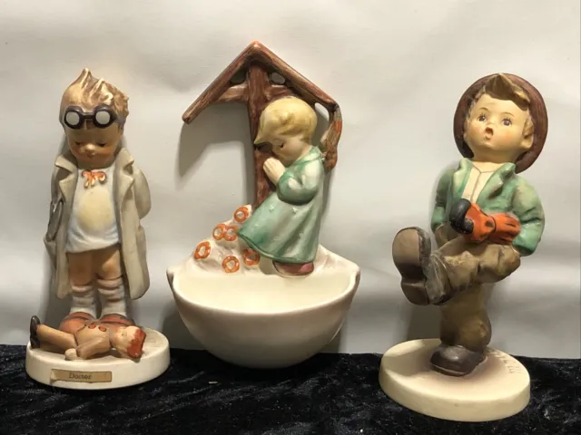 3 Hummel 127 Doctor & Goebel Boy 109/0 & Angel Holy Font Water Shrine 142 Lot