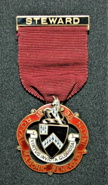 1938 Royal Masonic Benevolent Institution Stewards Jewel, Sterling Silver medal