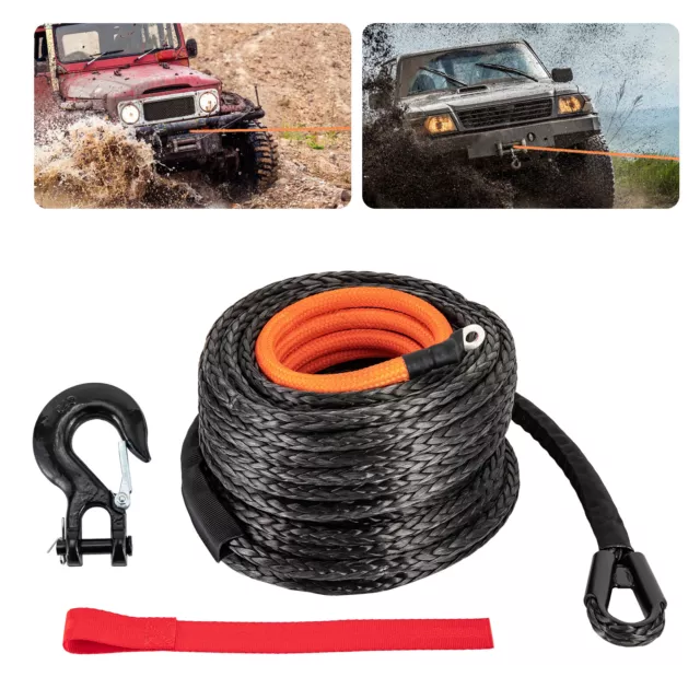 3/8" x 92 ft Synthetic Winch Rope with Hook 25500 LBS Synthentic Winch Cable Kit