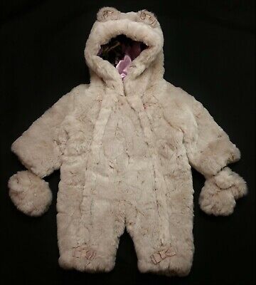 Baby GIRLS TED BAKER TALINA Faux Fur Teddybear Snowsuit Pramsuit 0-3 Months NWoT