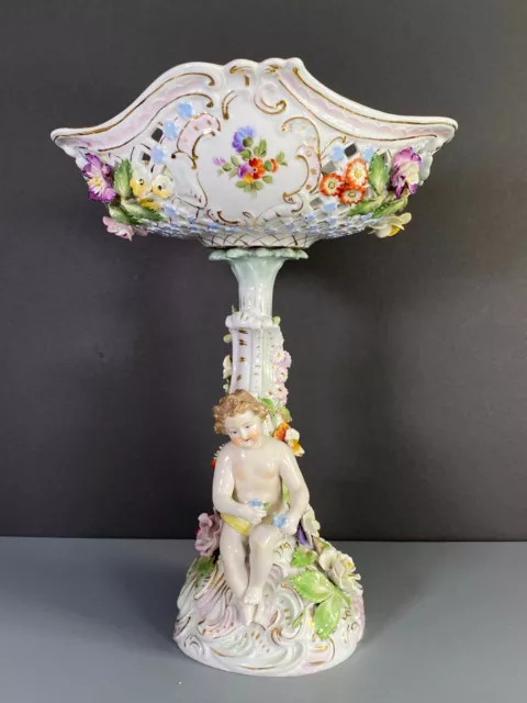 Carl Thieme Potschappel Dresden porcelain floral encrusted Figural centerpiece