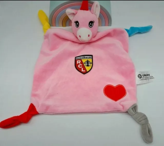 Doudou Plat Licorne Rose Racing Club De Lens Rcl Coeur Sandy Neuf / 28
