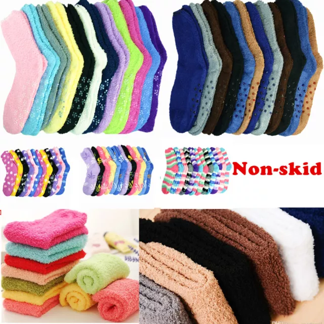 Lot 3-10 Pairs Mens Womens Soft Cozy Fuzzy With Non Skid Socks Home Warm Slipper