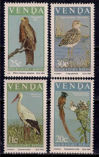 Venda 1984 Migratory birds Stork Kite Flycatcher Common Sandpiper 4v set MNH