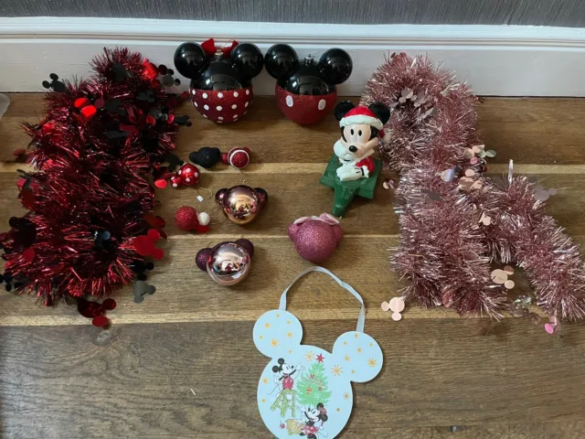 Disney Minnie & Mickey Christmas Tree Decorations Bundle Baubles Tinsel Etc