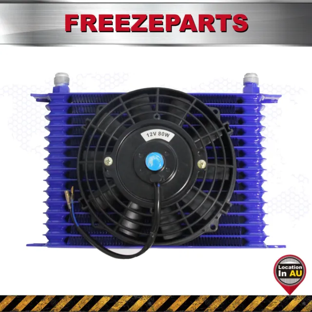 Universal 15 Row 10AN Engine Transmission Oil Cooler +7" Electric Fan Kit Blue