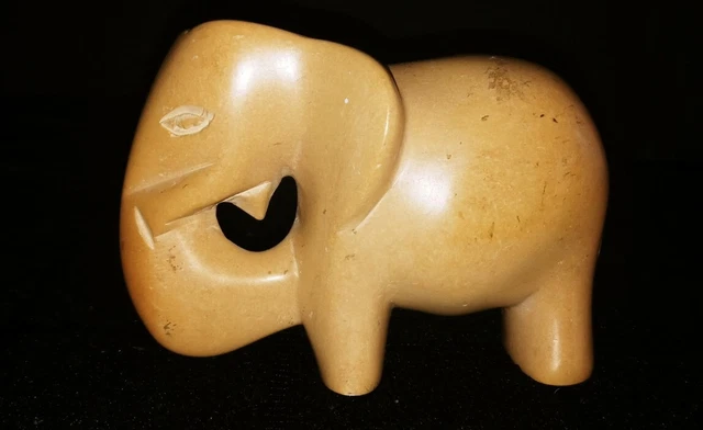 Soapstone Hand Carved Tan Elephant Figure Paperweight