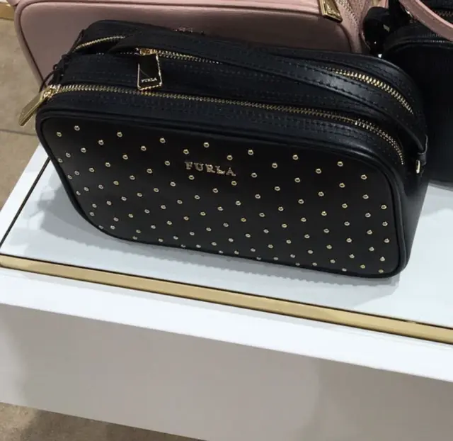 NWT FURLA Lilli Saffiano Leather Crossbody Double Zip Pouch Handbag MULTI