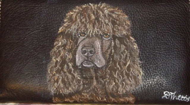 Irish Water Spaniel dog Checkbook Cover Custom Painted Leather