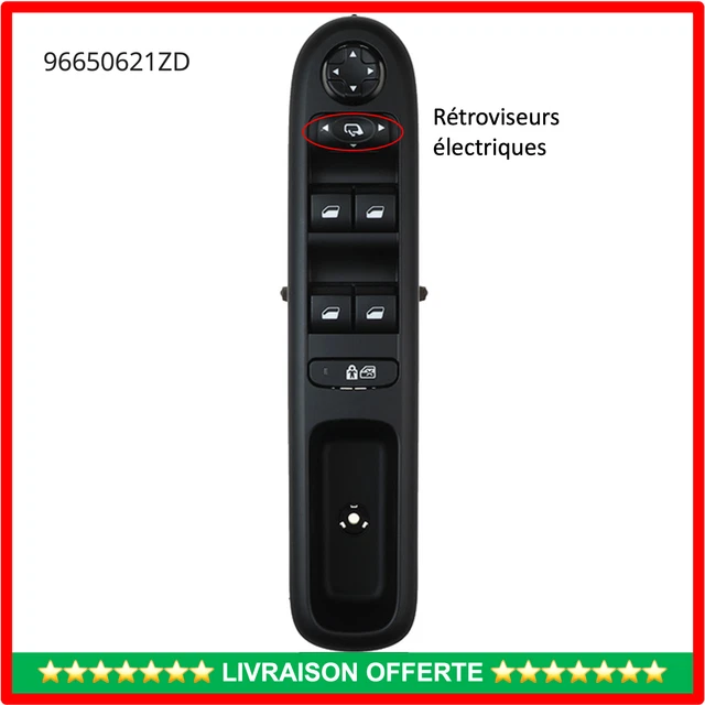 Interrupteur Lève-Vitre Pour Citroën C2, C3, 1007 - Bouton Poussoir Noir, Numéro OEM 6554L7 - 14