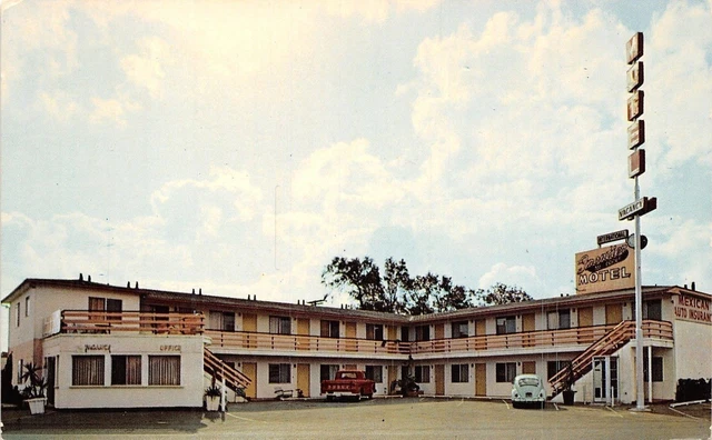 San Ysidro CA Frontier Motel~Dodge Pickup~White VW Beetle~Phone Booth 1960s