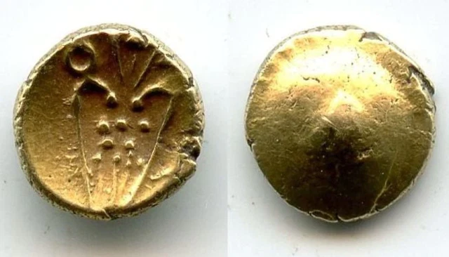 Uncertain gold Kali fanam minted by the British EIC company or the Dutch VOC com