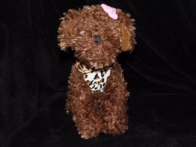 Primark puppy soft toy brown dog comforter leopard skin coat pink ribbon
