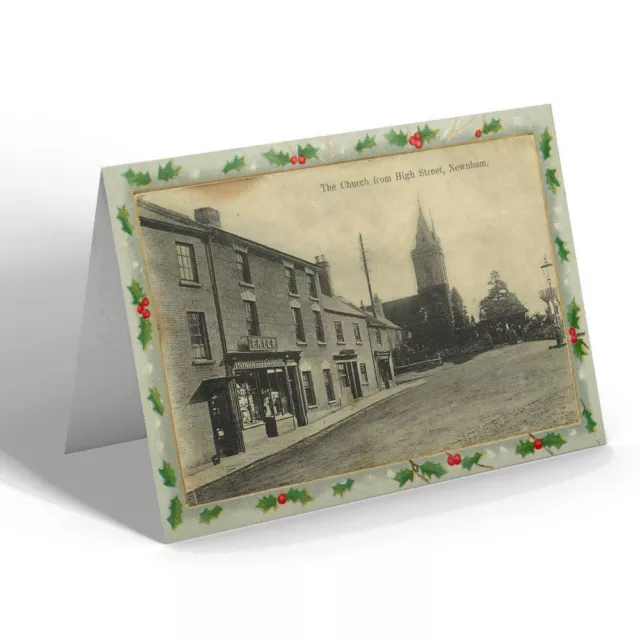 CARTOLINA DI NATALE Vintage Gloucestershire - La chiesa da High Street, Newnham