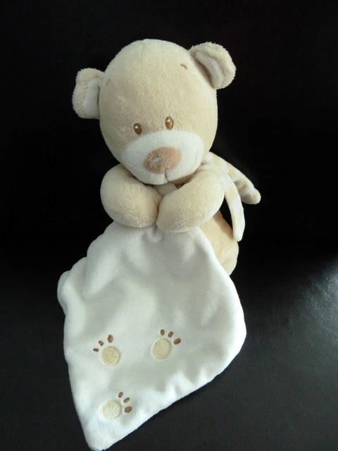 *- Doudou Peluche Pommette Ours Mouchoir  Beige Blanc Empreintes Echarpe -  Ttbe