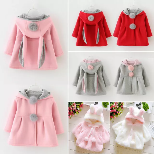 Baby Kids Girl Bunny Ear Hoodie Coat Outwear Hooded Jacket Winter Warm Snowsuit