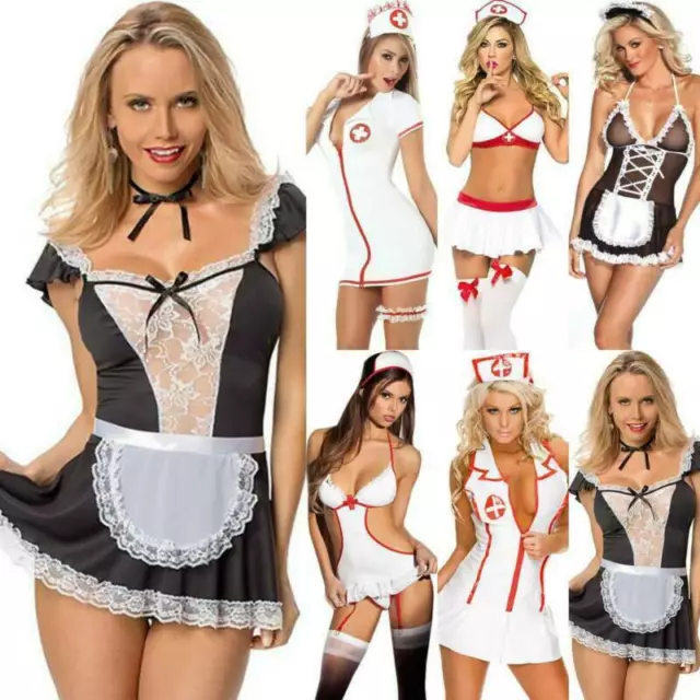 Frauen Sexy Dessous Krankenschwester Maid Uniform Cosplay Kleid Nachtwäsche NEU+