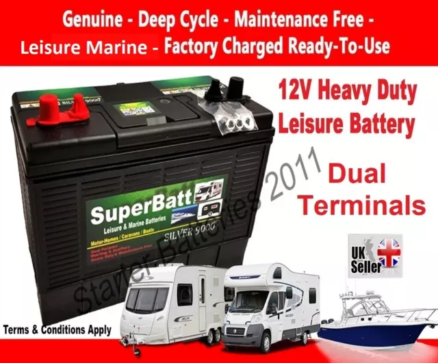 12V 120AH SuperBatt DT120 Deep Cycle Leisure & Marine Battery Dual Posts