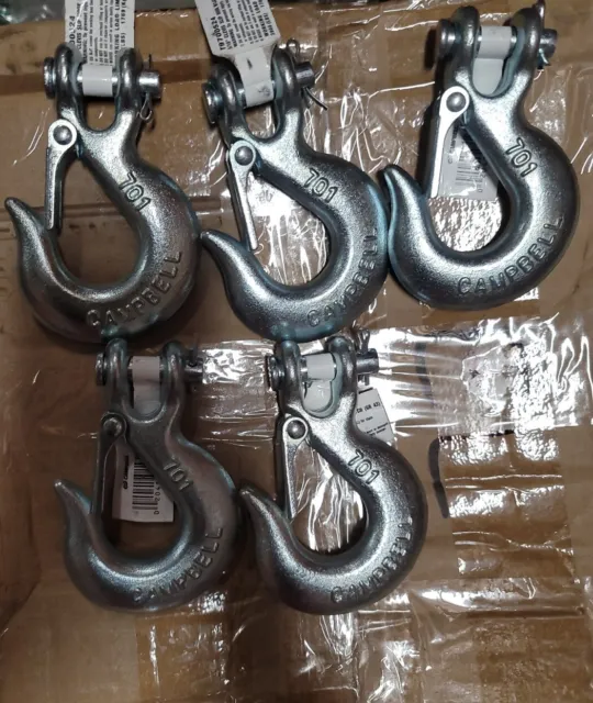 QTY 5 Campbell T9700524 Clevis Slip Hook w/Latch,5/16"-Work Load Limit 3900 LBS.