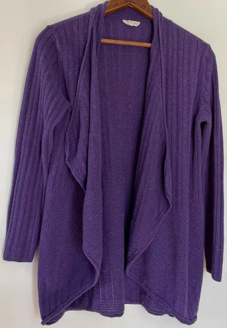 Eileen Fisher Cardigan Sweater Medium M Cotton Linen Blend Purple Open Front