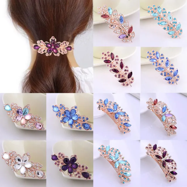 ❥ Women Crystal Hair Clips Barrette Rhinestone Flower Hairpin Girls Hair Claw